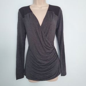 NWOT Tahari Black Dark Gray Surplice Crossover Neckline Blouse